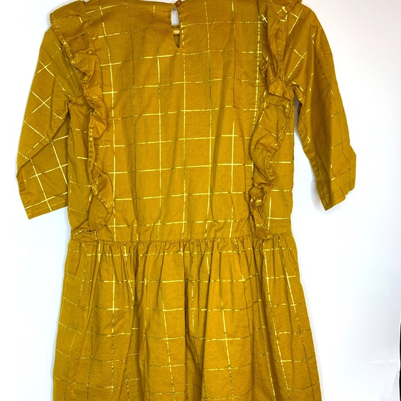 Girls Tea Collection Gold Ruffled Holiday Dress 01BL28-249 3/4 Sleeved Size 10 - Picture 2 of 10
